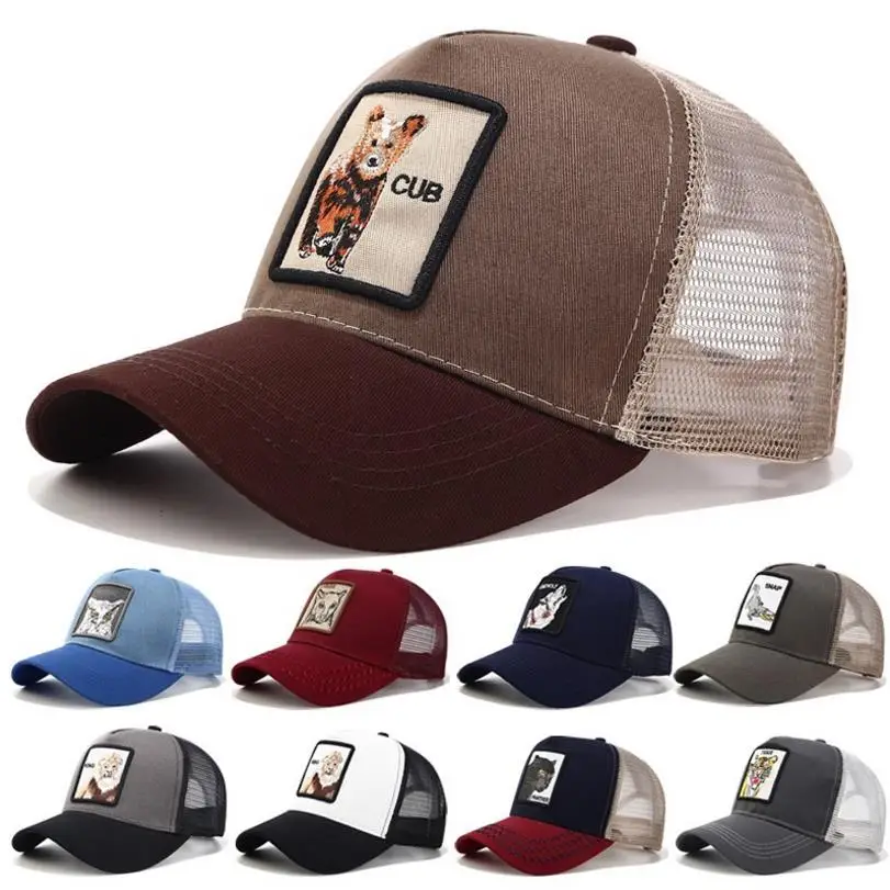 Новая модная вышитая сетчатая бейсболка s для мужчин и женщин, бейсболка в стиле хип-хоп, летняя дышащая Кепка с изображением животных, фермы, дальнобойщика, Регулируемая Кепка
