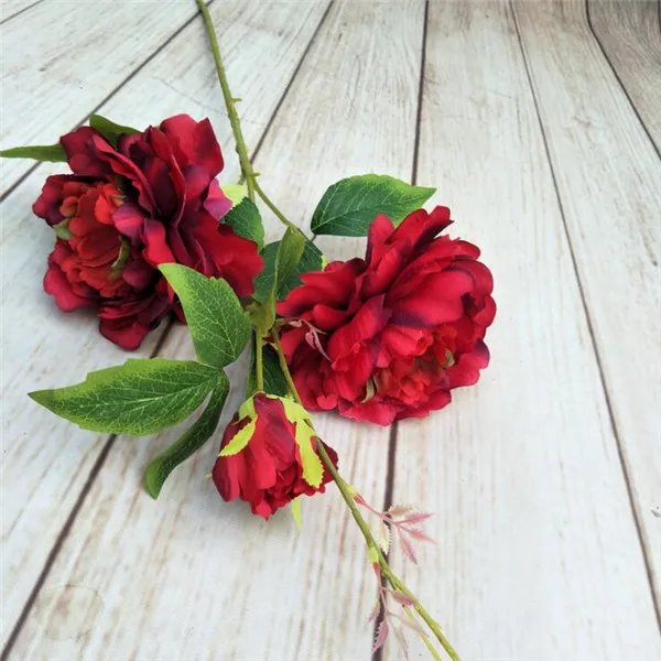 10Pcs Fake Long Stem Peony 35.43" Length Simulation Chinese Herbaceous Peonia for Wedding Home Decorative Artificial Flowers - Цвет: Красный