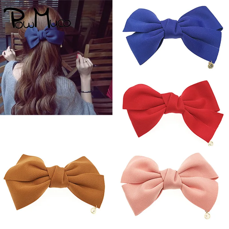 

Powmuco 14 CM Solid Color Bowknot Spring Clip Korean Style Bow Women Barrettes Ponytail Holder Hairpin Fashion Girls Accessories