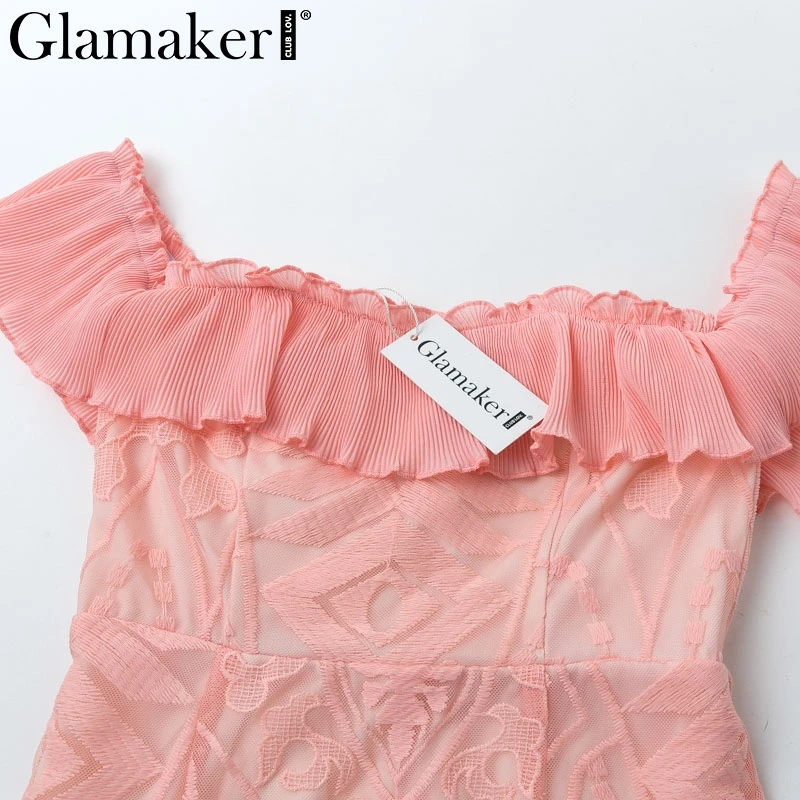 Glamaker, платье с открытыми плечами, ярко-розовое, а-силуэт, сексуальное, кружевное, вечернее, короткое, для девушек, платье для вечеринки, мини, Цветочное платье для женщин, элегантное