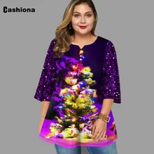 

Plus Size 5xl Ladies Elegant Fashion T-shirt Christmas 3D Print Top Three Quarter Sleeve Women Tees Clothing 2021 Vintage Tshirt