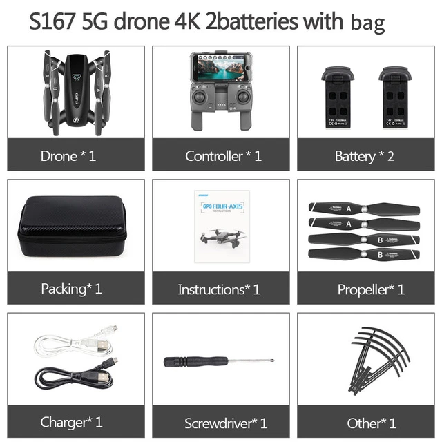 Радиоуправляемый квадрокоптер S167 Дрон gps 4K HD камера 5G Wi-Fi FPV складной селфи дроны Профессиональный 600 м Контроль расстояния следуем за мной - Цвет: 5g gps 4k 2B