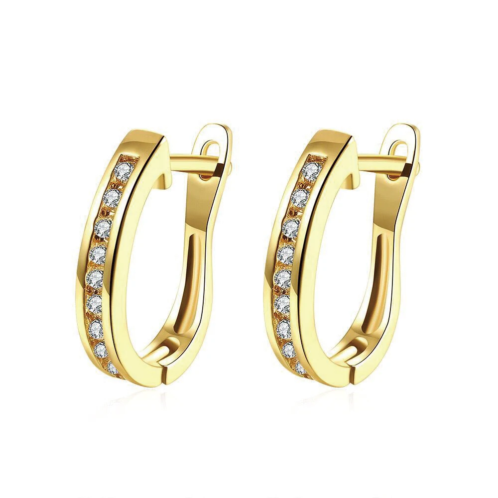 

MxGxFam Yellow Gold Color U Hoop Earrings For Women 18 k Fashion jewelry AAA+ Nickel Free