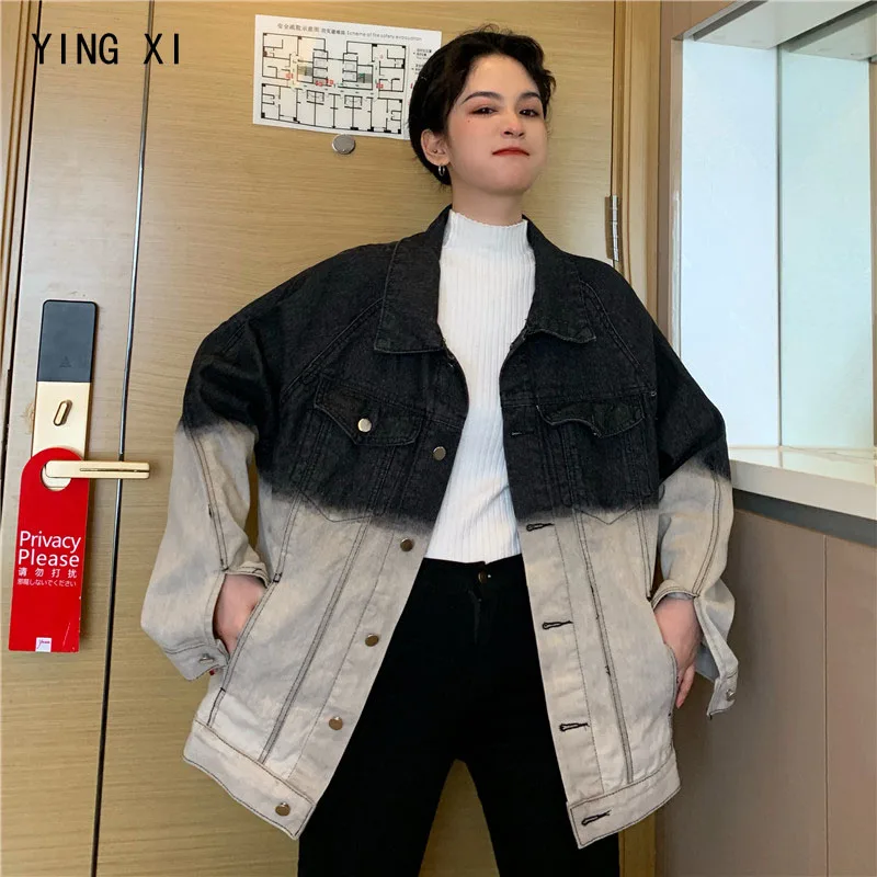 YING XI 2020 New Spring Fashing Contrast Color Jean Coat Casual Turn-down Collar Long Sleeve Single Breasted Women Jacket |