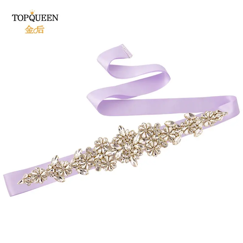 TOPQUEEN S325-G Свадебный ремень Золотой горный хрусталь отделка ремня вечернее платье пояс золотой пояс кристаллы для свадебного платья Пояс Свадебный золотой пояс - Цвет: voilet