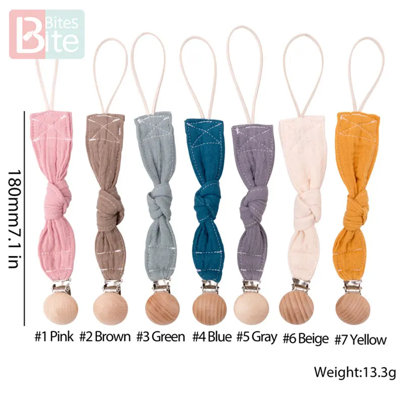 나무 Teether 코튼 젖꼭지 클립, 체인 꼰 스레드 가죽 새겨진 여우 젖꼭지 클립, 어린이용 더미 제품, 1 개