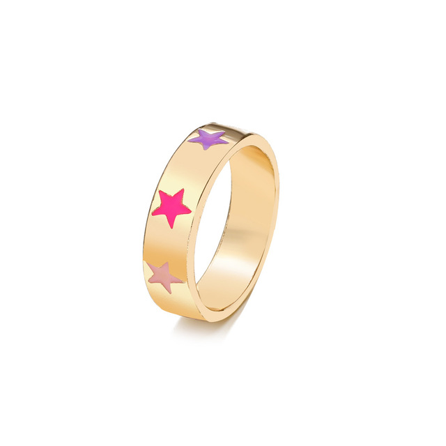 European And American Fashion Simple Style Macaron Bohemian Cartoon Ring Color Dripping Love Smiley Face Ring