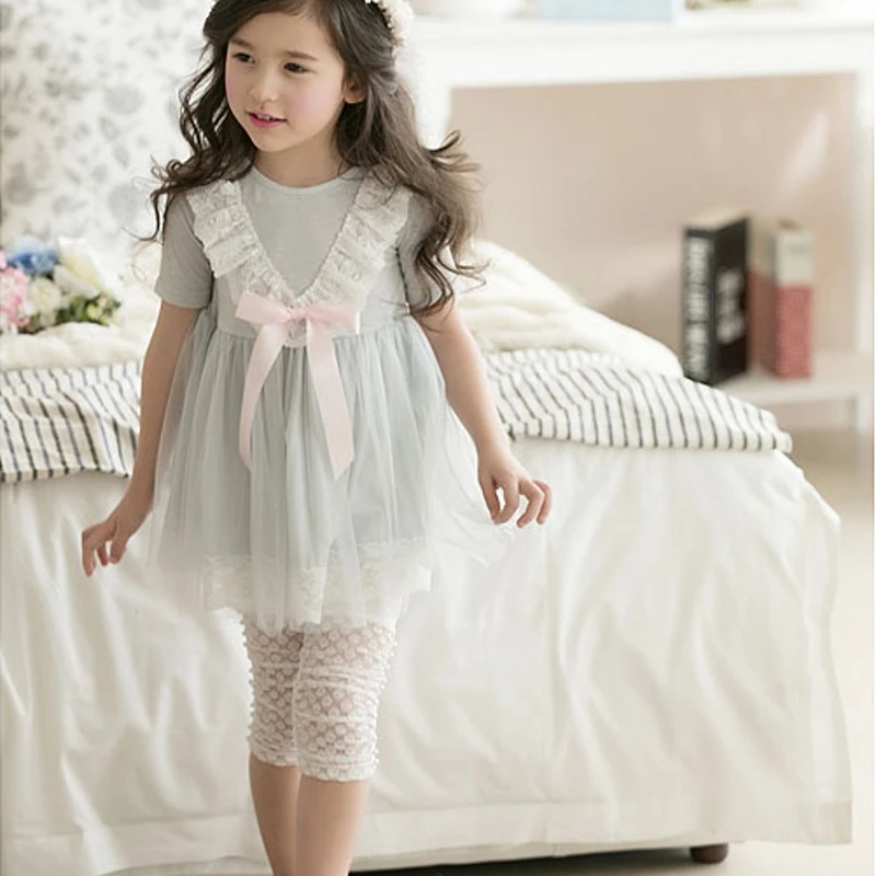 High Quality 2021 New Summer Girls Leggings Pants Lace Cotton Children Clothing Flower Girl Knee Pants