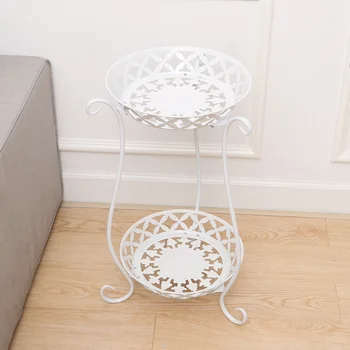 

Wrought Iron Flowerpot Rack Double Layer Plant Pot Stand Decorative Flower Pot Vase Shape Shelf for Home Balcony Garden (White,