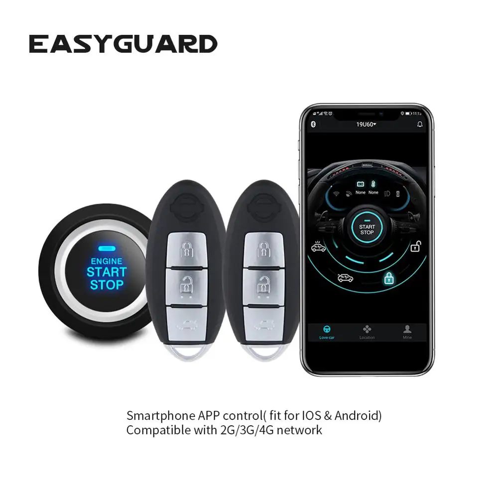 

EASYGUARD GSM smartphone IOS Android 4G 3G 2G keyless entry system engine start stop remote engine start GPS alarm system DC12V