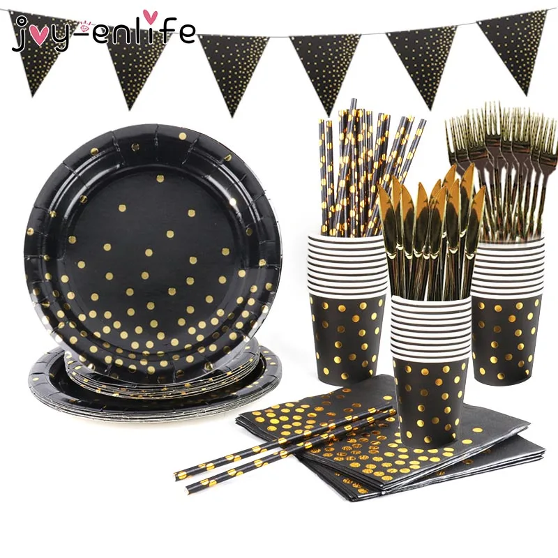 

32 inch Number Balloon 1 2 3 4 5 Black Gold Birthday Party Decoration Paper Plates Disposable Tableware set Baby Shower Supplies