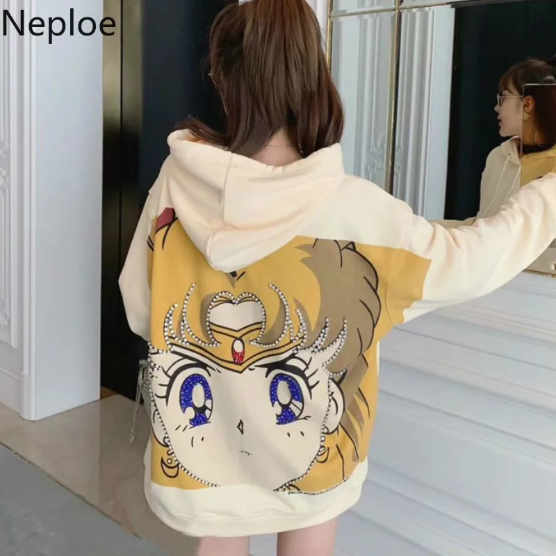 Neploe beauty/свитер для девочек санитарная одежда с принтом Сейлор Мун верхняя одежда с бриллиантами, свободные пуловеры, Толстовка Harajuku, 80204