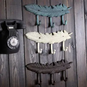 

Wrought Iron Feather Shaped Hook Clothing Hat Grocery Storage Hook Key Bag Hook Coat Holder Hook for Home Living Room