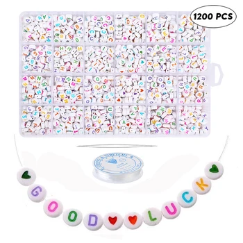 

1200pcs Round Acrylic Letter Beads Set for Kid Bracelets Necklace Making Beaded Material Plastic Alphabet Beads boxs