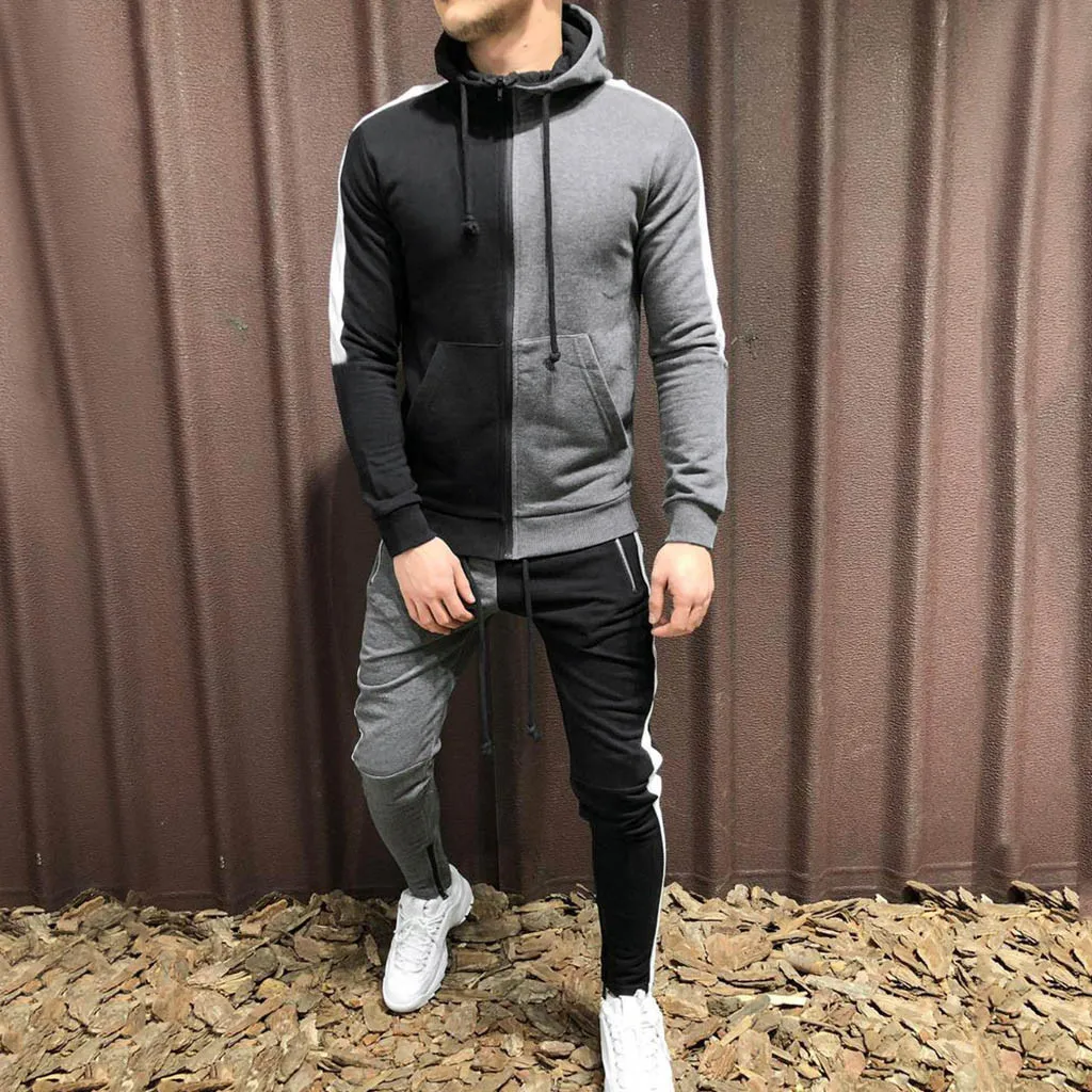 Men's Autumn tracksuit Patchwork Zipper Sweatshirt Top Pants Sets Sports Suit Tracksuit survetement homme ropa hombre