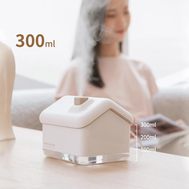 300ML USB Air Humidifier Desktop Purifier Snow House Diffuser Aromatherapy Mist Maker With Lamp Lights For Christmas Home Office 5