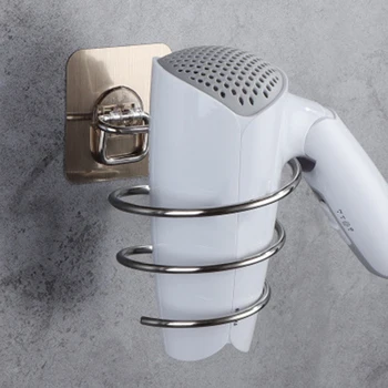 

Bathroom Strong Hair Dryer Rack Blower Organizer Adhesive Wall Mounted Nail Free No Drilling Spiral Stand For Hairdryer