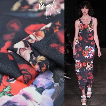 

100cm*135cm Pure Silk Crepe Fabric Vintage Flower Patchwork Material For Dress Shirt