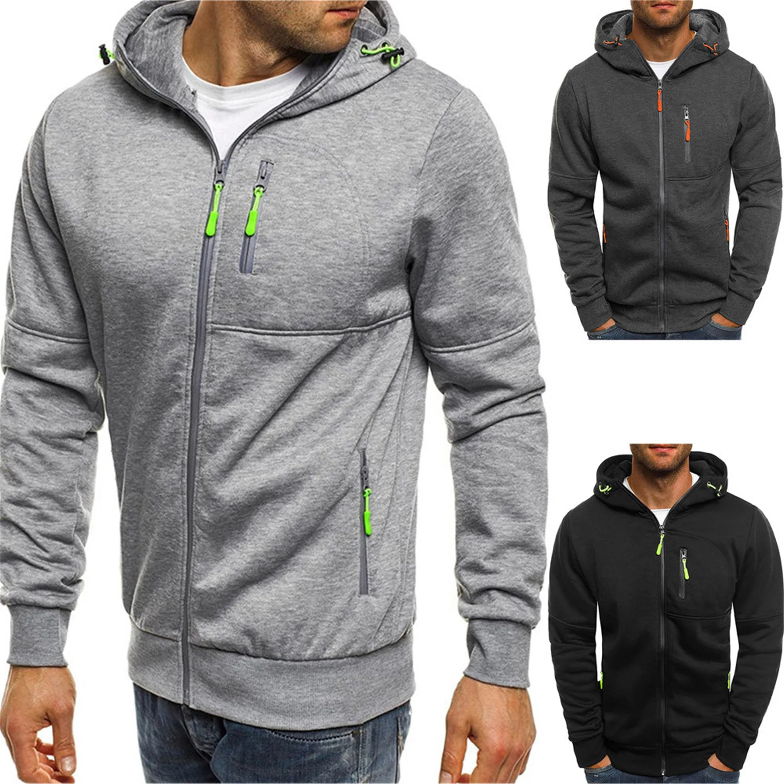 Winter Men's Sweatshirt Hooded Splice Cap with Long Sleeve Zip Sweater Tops Blouse Fashion Sport Male Men Cardigan | Мужская одежда