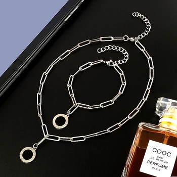 

Black Roman Numeral Charm Pendant Necklace Gold Link Chain Bracelet For Men Women Wedding Party Jewelry Set Gift