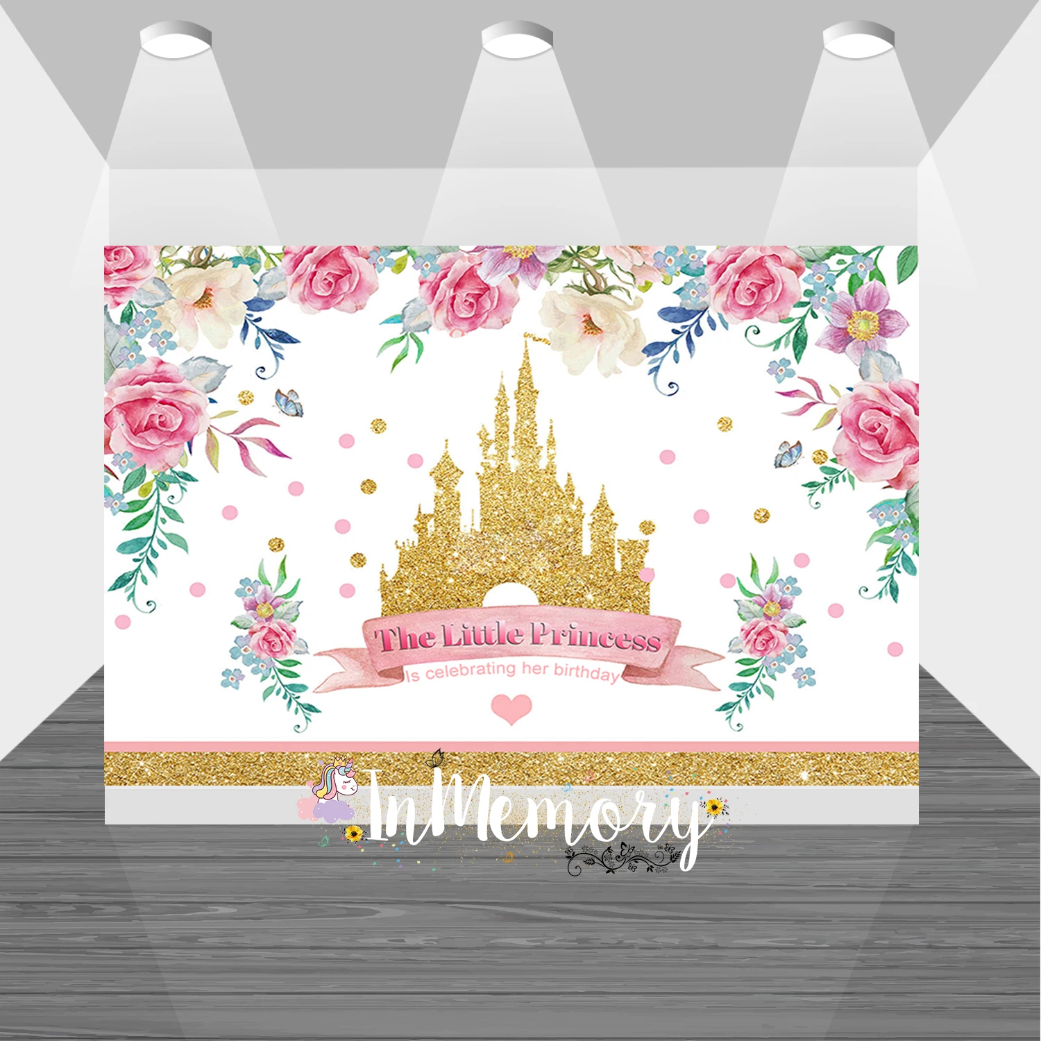 

Фон для фотосъемки с изображением цветка принцессы золотого замка Блестящий Фон в горошек для детского дня рождения