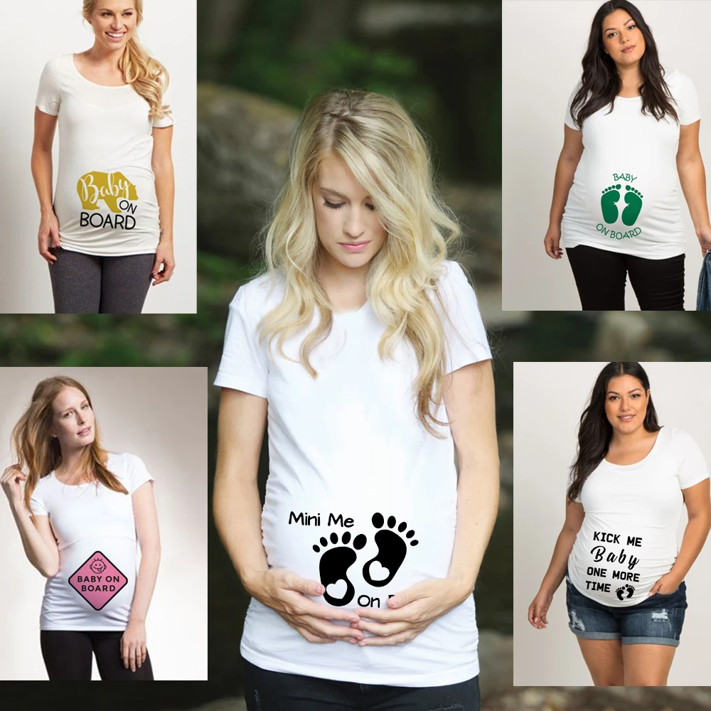 Camisetas de bebé a bordo para embarazadas, ropa de embarazo de manga corta de grande, Tops de maternidad con estampado de dibujos animados, ropa suave|Camisetas| - AliExpress