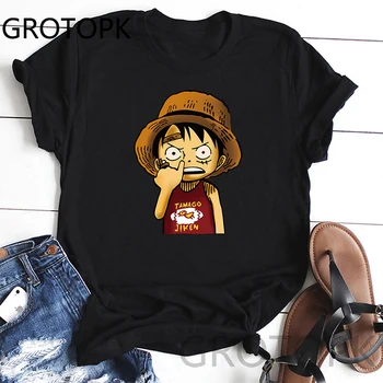 

Anime One Piece Harajuku T-Shirt Women Summer T Shirts Cartoon Streetwear Tshirts Short Sleeve Casual Top Black