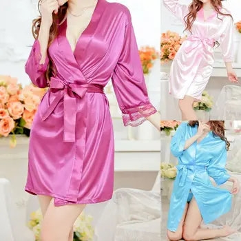 

Sexy Women Plain Silk Satin Robes Sleepwear Pajamas Nightdress Robes Kimono Lady Bridal Wedding Bridesmaid Bride Gown Bath Robe