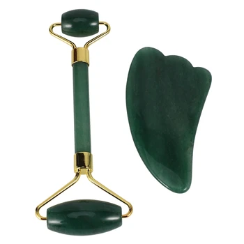 

Jade Roller Slim Face Massager Green Dongling Stone Pattern Anti-Wrinkle Cellulite Crystal Chakra Healing Scraping Tool Set Gift
