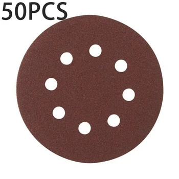 

50pcs Polisher Sandpapers 5inches 125 Mm Wood Polishing Sanding Pads 8 Hole Hook Loop Round Sandpapers