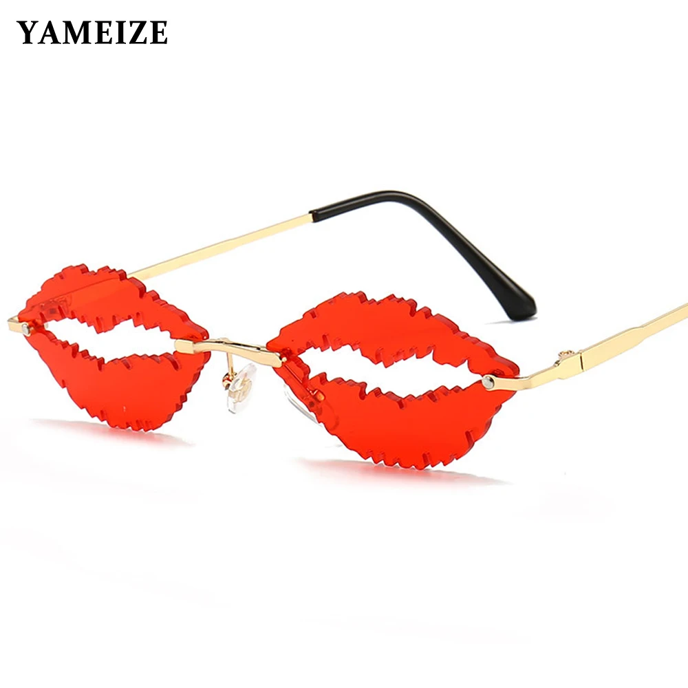 

YAMEIZE Fashion Unique Design Rimless Lips Sunglasses Women Retro Eyewear Metal Vintage Sunglasses Brand Designer Glasses UV400