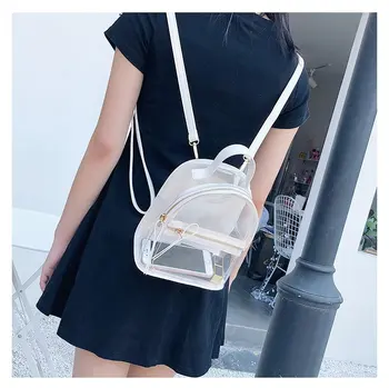 

PVC Clear Backpack Women Girls Transparent See Through Mini Daypack College Work Sports PU Leather Zipper Backpacks