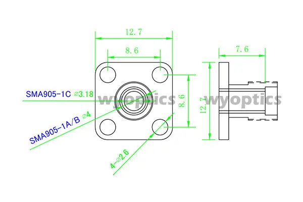 SMA905 Socket SMA Flange Adapter Interface Female Head Instrument Socket Optical Instrument Hole