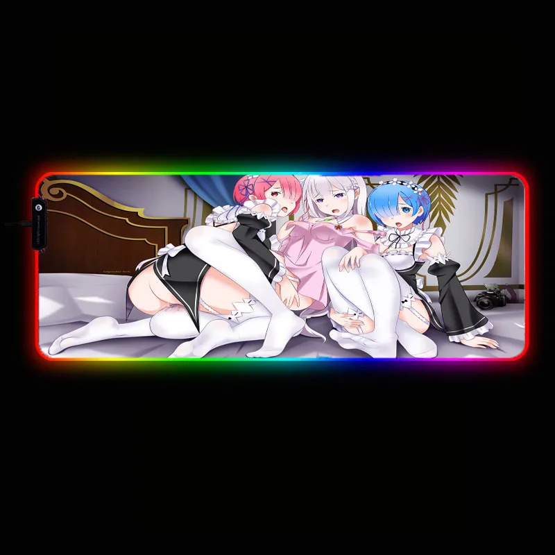Mairuige Rem Re Zero Anime Girl RGB игровая подсветка коврик для мыши большой компьютерный