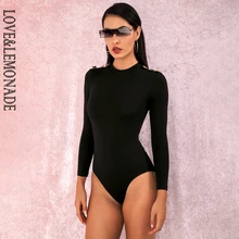 LOVE& LEMONADE, сексуальное черное облегающее боди с длинным рукавом и воротником-стойкой, украшенное золотыми пуговицами, для осени/зимы, LM82113