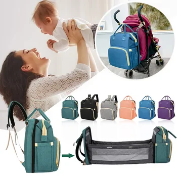 

Multi-function Oxford Cloth Baby Diaper Mummy Backpack Large Capacity Travel Stroller Backpack with Portable Folding Bed