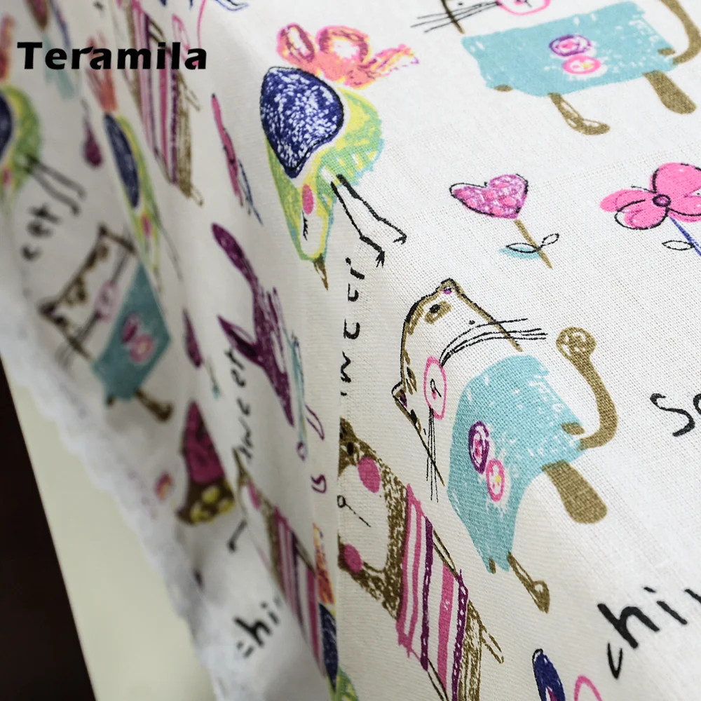 Teramila Table Cloth With Lace Dining Rectangular Tablecloth Thick Linen Cover Lovely Cartoon Design  For Wedding Kitchen Party