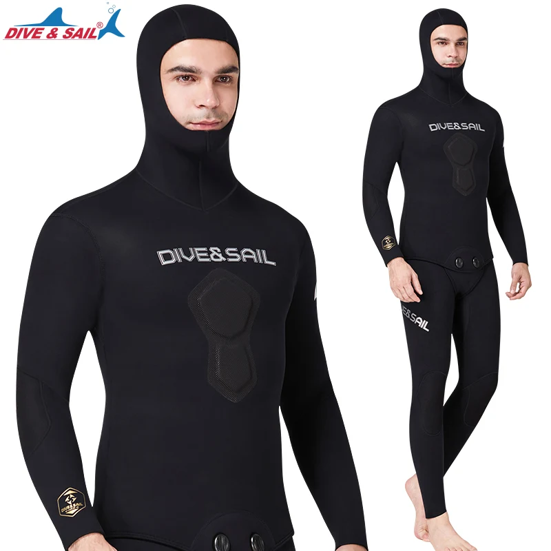 DIVE & SAIL Men's 1.5MM Free Diving 2-Piece Spearfishing Hooded Wetsuit