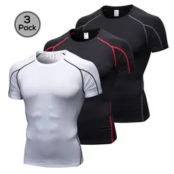 Lixada, 3 пары в упаковке, футболка с коротким рукавом для мужчин, спортивные, быстросохнущие, компрессионные футболки, для бега, тонкие, для