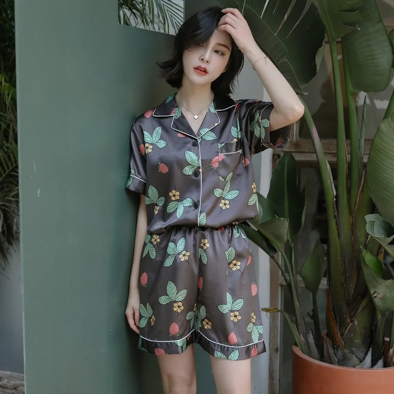 

QWEEK Pyjama Femme Sexy Sleepwear Summer Women Pajama Set Turndown Collar Pijama Mujer Short Sleeve Two Pieces Set Korean Style