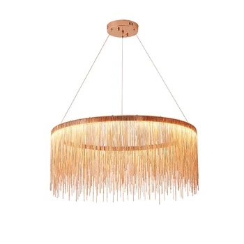 

Aluminum Tassels Pendant Lights Round Rose Gold Silver Dimmable LED Hanging Lamp for Living Room Indoor Led Lighting