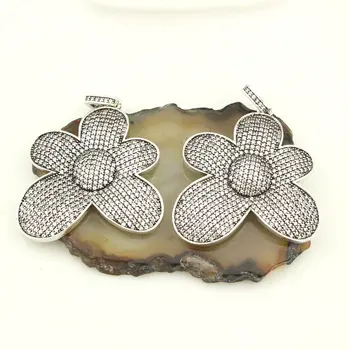 

37*37mm 5pcs/lot New arrival cz pendant, ancient silver color cubic zircon micro pave charm,flower shape jewelry component