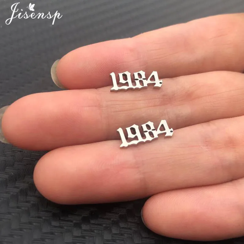 Jisensp нержавеющая сталь номер серьги гвоздики для женщин и мужчин подарок на день рождения пользовательские ювелирные украшения, серьги 1980 до года персонализированный подарок
