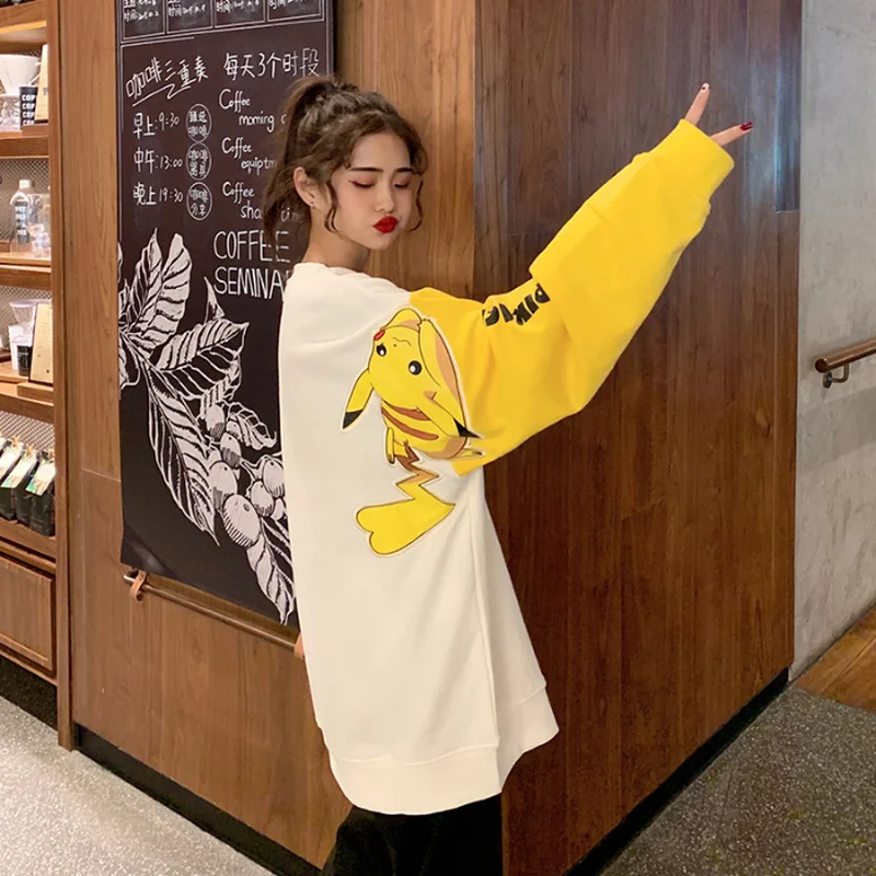 패션 귀여운 여성 운동복 가을 긴 소매 느슨한 풀오버 탑스 히트 컬러 걸스 스웨터 하라주쿠 Streetwea