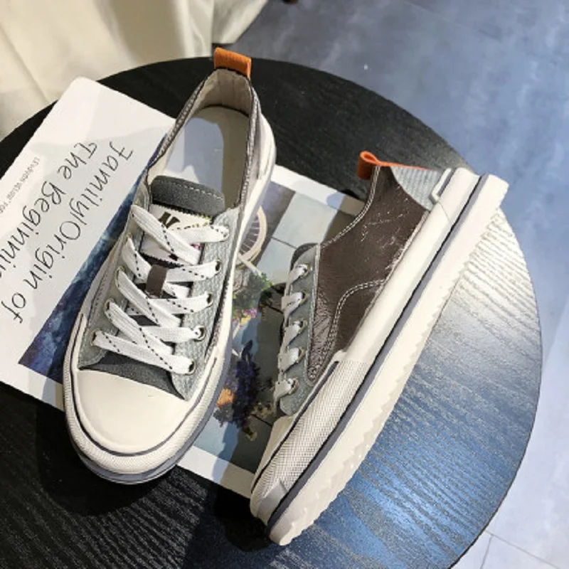 Small white shoes 2020 spring new shallow mouth cross lace-up wild flat casual canvas shoes