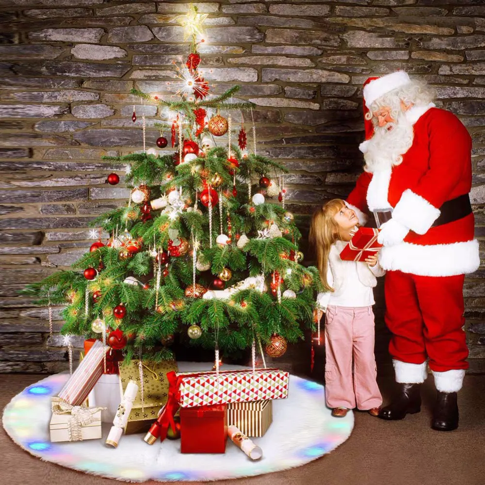 

Christmas Tree Skirt Led String Colorful Color Hair Carpet Family New Year Christmas Decorations with Colorful Flashing Lights