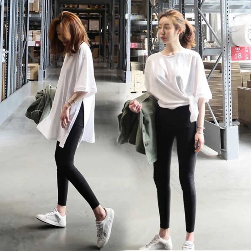 

Summer Large Size Solid Color Slit Long Loose-Fit Sports Coat Women's Running Aerobics Yoga Fitness Half Sleeve T-shirt Slimming