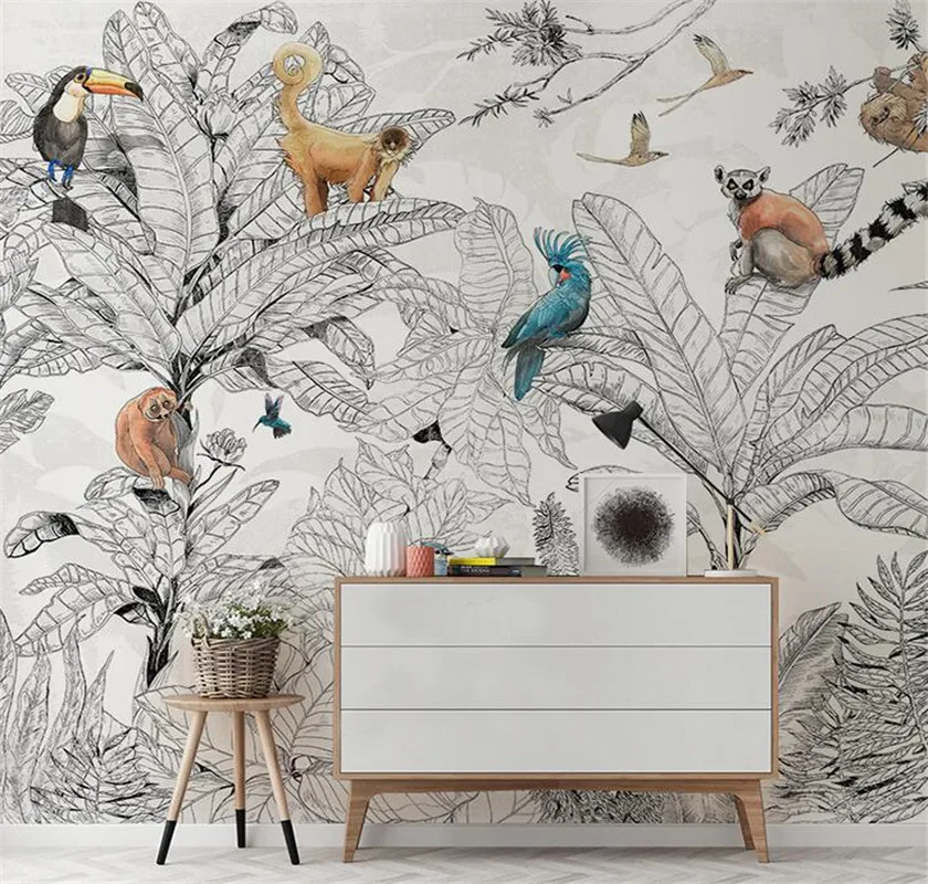 

Xuesu Tropical rain forest flora and Fauna living room dining room bedroom custom wallpaper mural 8D waterproof wall cloth