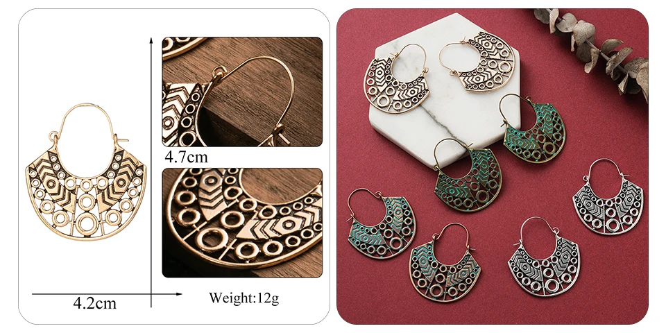 Ethnic Bohemia Vintage Earrings for Women Indian Jewelry Metal Tassel Fringe Drop Earrings Silver Rose Gold Bronze Geometric Leaf Round Circle Earring Wholesale Dropshipping (3)