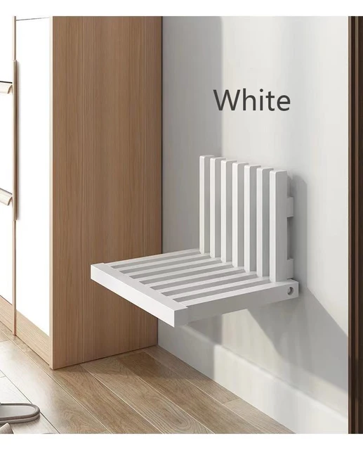 Ultra Thin Hidden Wall Hanging Folding Stool Porch Chair Shoe Changing Wall-Mounted Folding Bathroom Stool White
